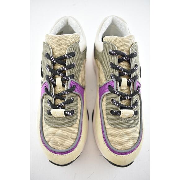 Chanel 21B Beige Purple Black White CC Logo Tie Flat Runner Trainer Sneaker 40.5 - Picture 7 of 11